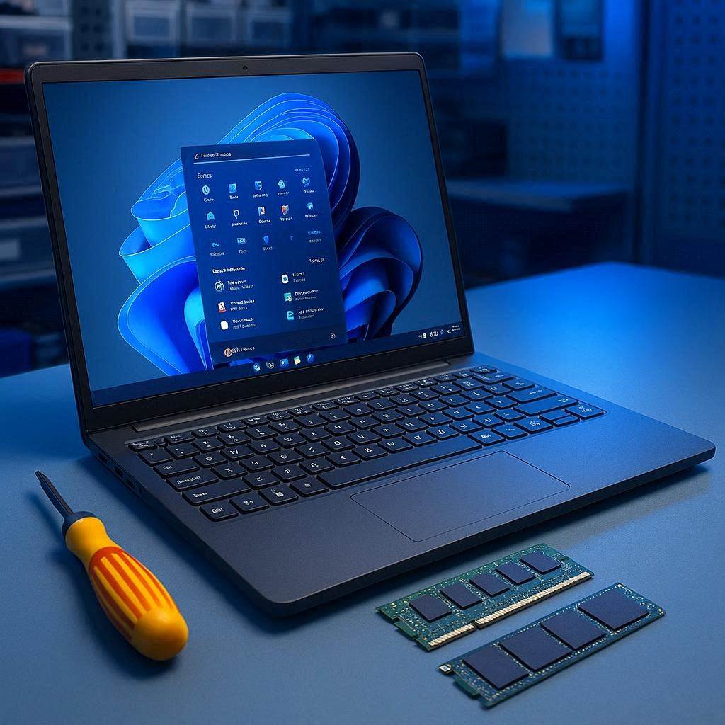 Técnico reparando notebook